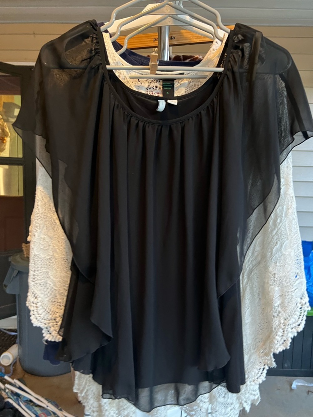 Women's Black Layered Chiffon Blouse
